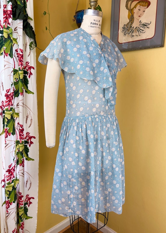 vintage 1920s dress // blue, white + yellow daisy… - image 3