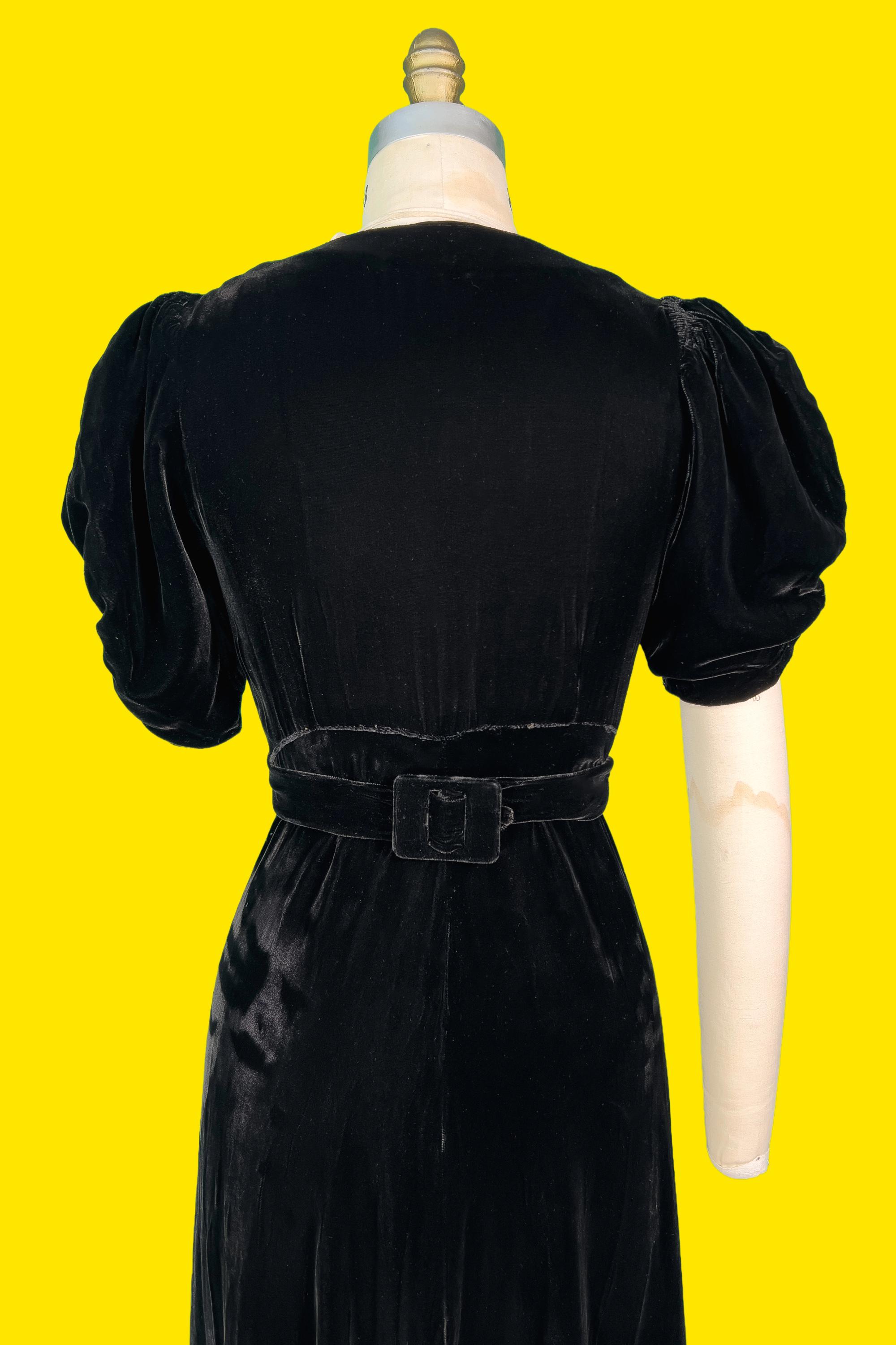 Vintage 1930s Dress // Black Silk Velvet Late 30s Coffin Pleated Puff ...