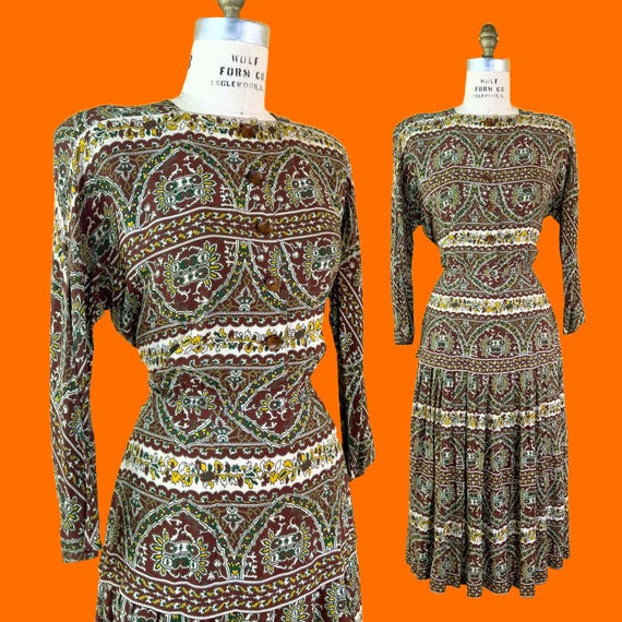 Abito vintage anni '40 // abito da giorno anni '40 in rayon