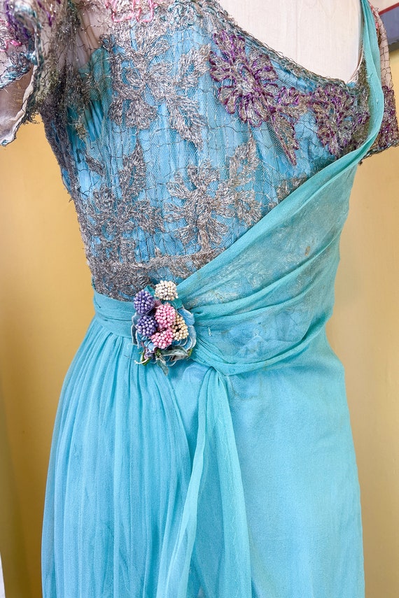 vintage edwardian gown // aqua silk chiffon + flo… - image 7