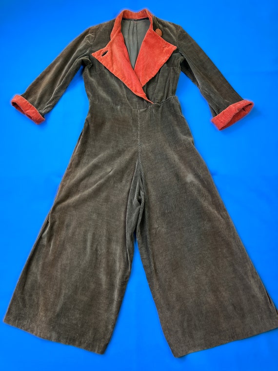 vintage 1930s jumpsuit // wide wale corduroy colo… - image 2