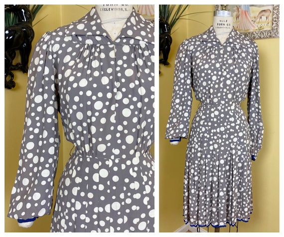 vintage late 1930s - early 1940s dress // grey + w