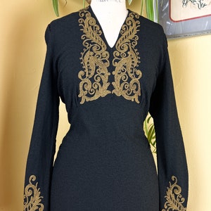 Vintage 1940s Gown // Black Wool Knit Bouclé 30s 40s Cusp - Etsy
