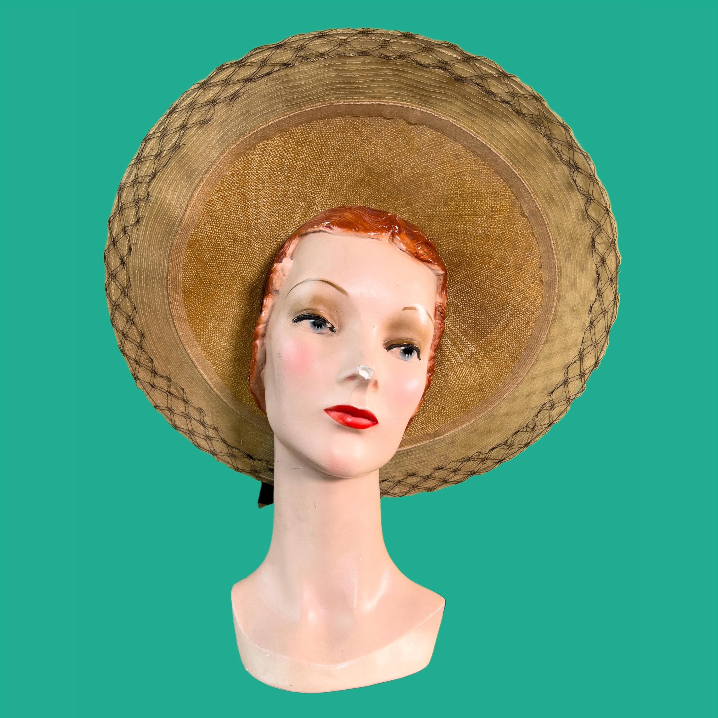 Vintage 1940s Hat // Finely Woven Natural Straw + Horsehair 40s