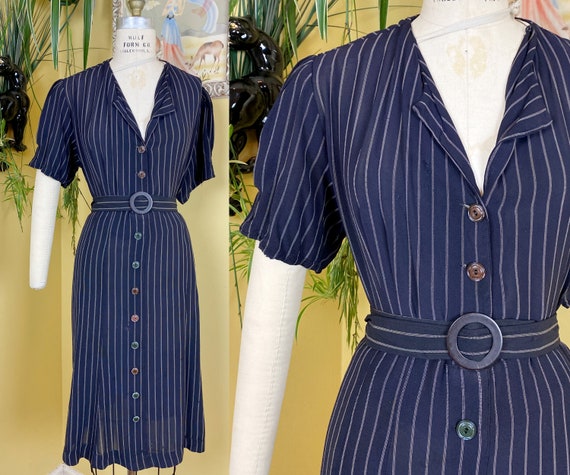 vintage 1930s dress // plus size! // navy blue + w