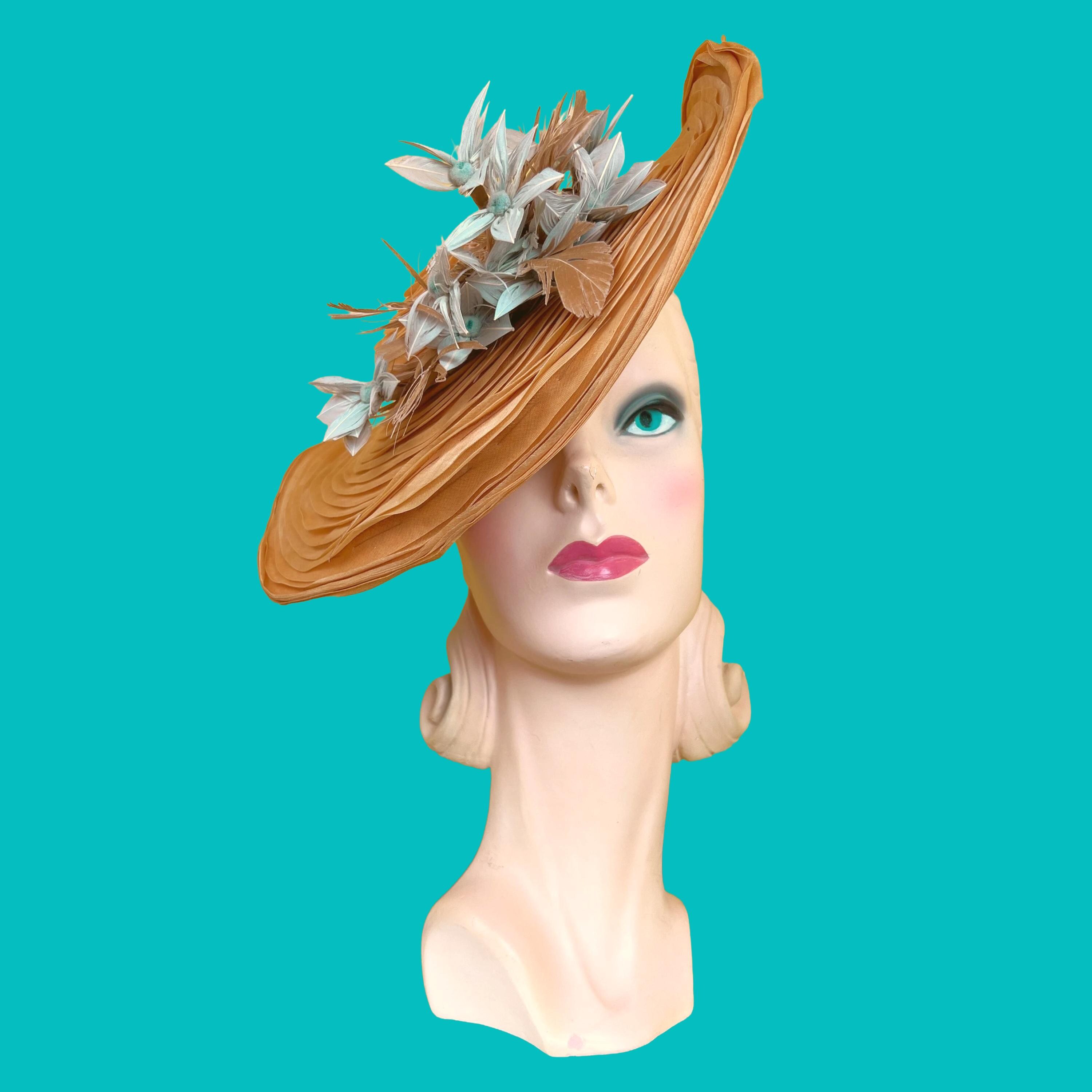 Vintage 1930s Hat // Layered Golden Tan Silk Organza + Sky 