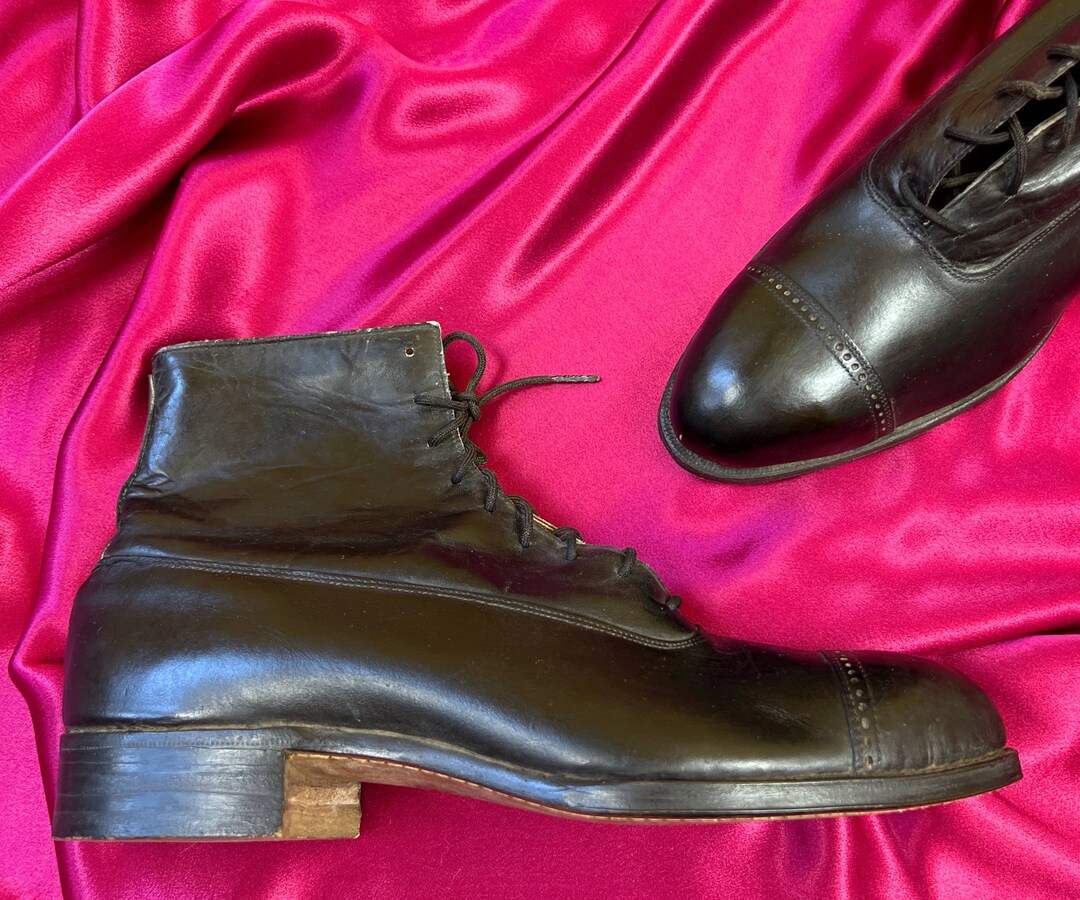 Vintage 1920 Boots // Glossy Black Leather 20s Boots // Unworn Slightly ...