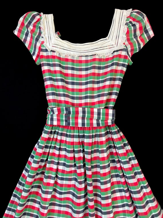 vintage 1940s dress // green, red, black + white … - image 5