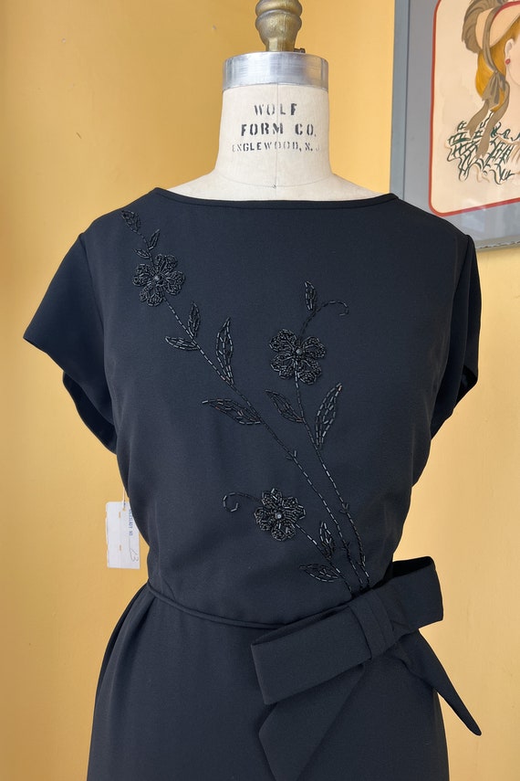 vintage 1960s dress // beaded floral bodice black… - image 3