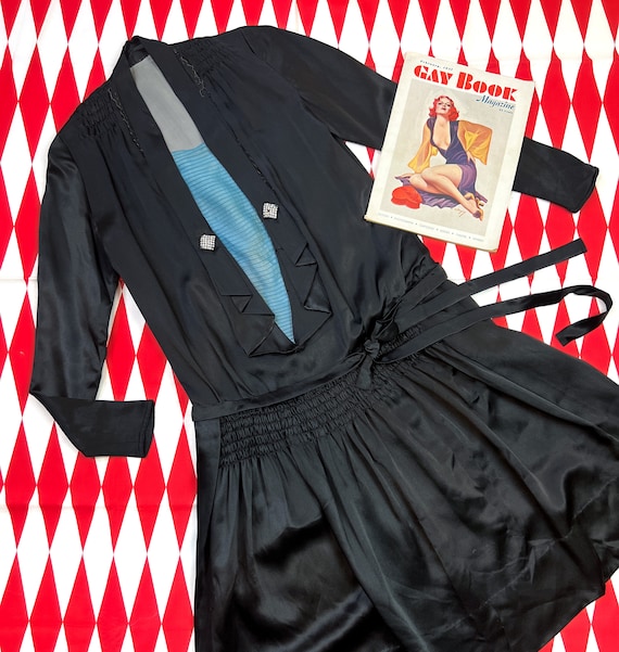 vintage 1920s dress // gleaming black silk satin … - image 2