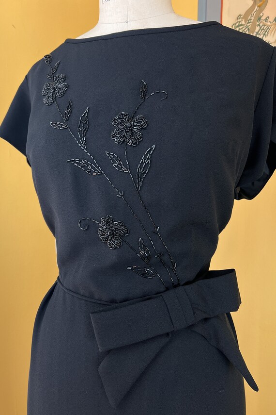 vintage 1960s dress // beaded floral bodice black… - image 5