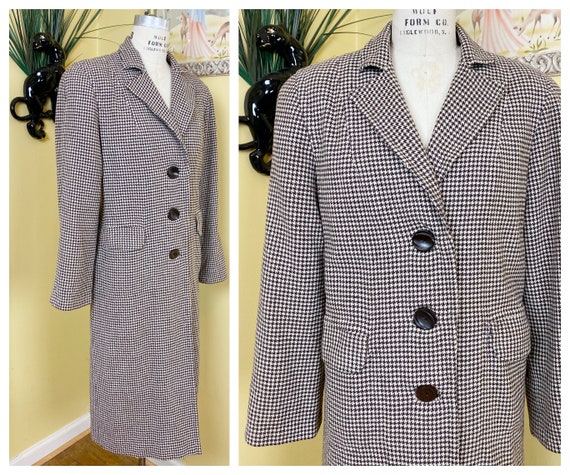 vintage 1940s coat // brown + ivory houndstooth ch