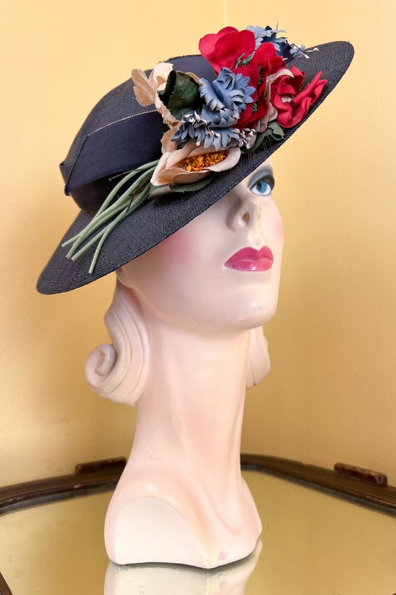 vintage 1930s hat // finely woven midnight navy st