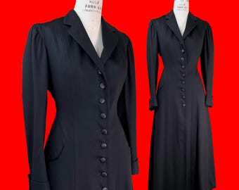 antique Victorian coat // soft black wool flannel 1890s coat // puff shoulders + bustled back with riding slit // size S