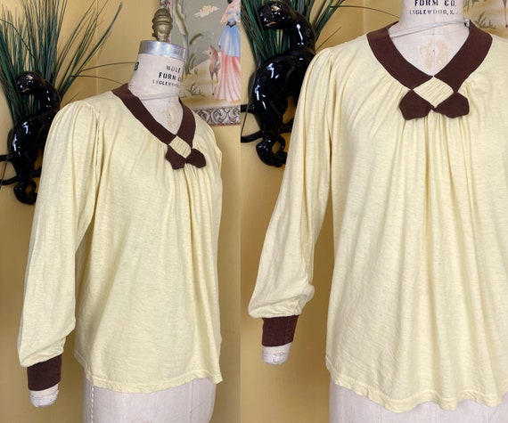 vintage 1940s blouse // MATERNITY pale yellow + br