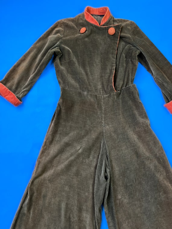 vintage 1930s jumpsuit // wide wale corduroy colo… - image 3