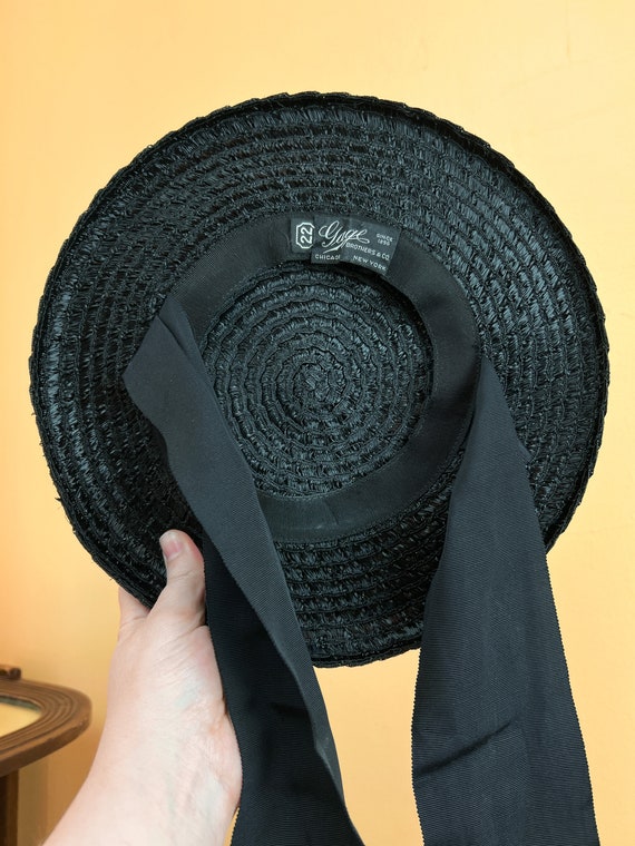 vintage 1940s hat // finely woven black straw + p… - image 7