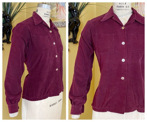 vintage 1940s shirt // burgundy cotton corduroy 40