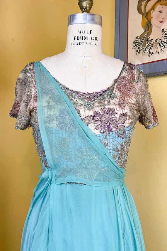 vintage edwardian gown // aqua silk chiffon + flo… - image 5