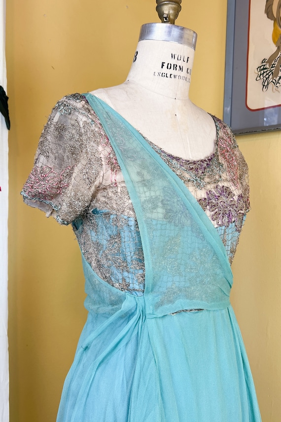 vintage edwardian gown // aqua silk chiffon + flo… - image 3