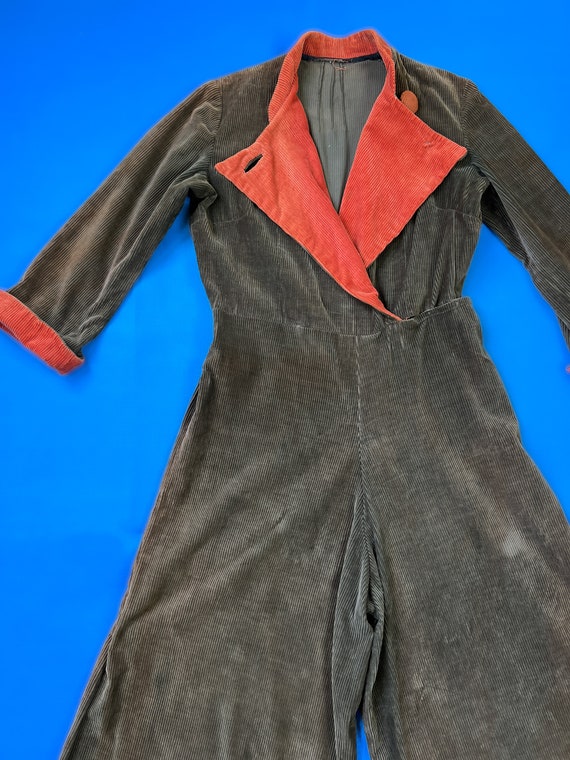 vintage 1930s jumpsuit // wide wale corduroy colo… - image 4