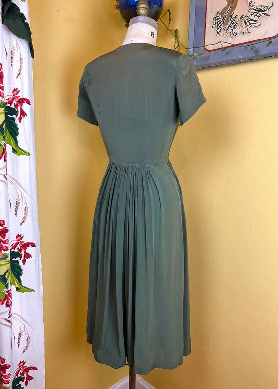 vintage 1940s dress // muted sage green rayon 40s… - image 7