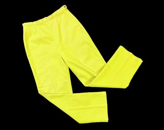 vintage 1960s slacks // neon yellow chartreuse cotton twill 60s cigarette pants // side zip // 27" waist