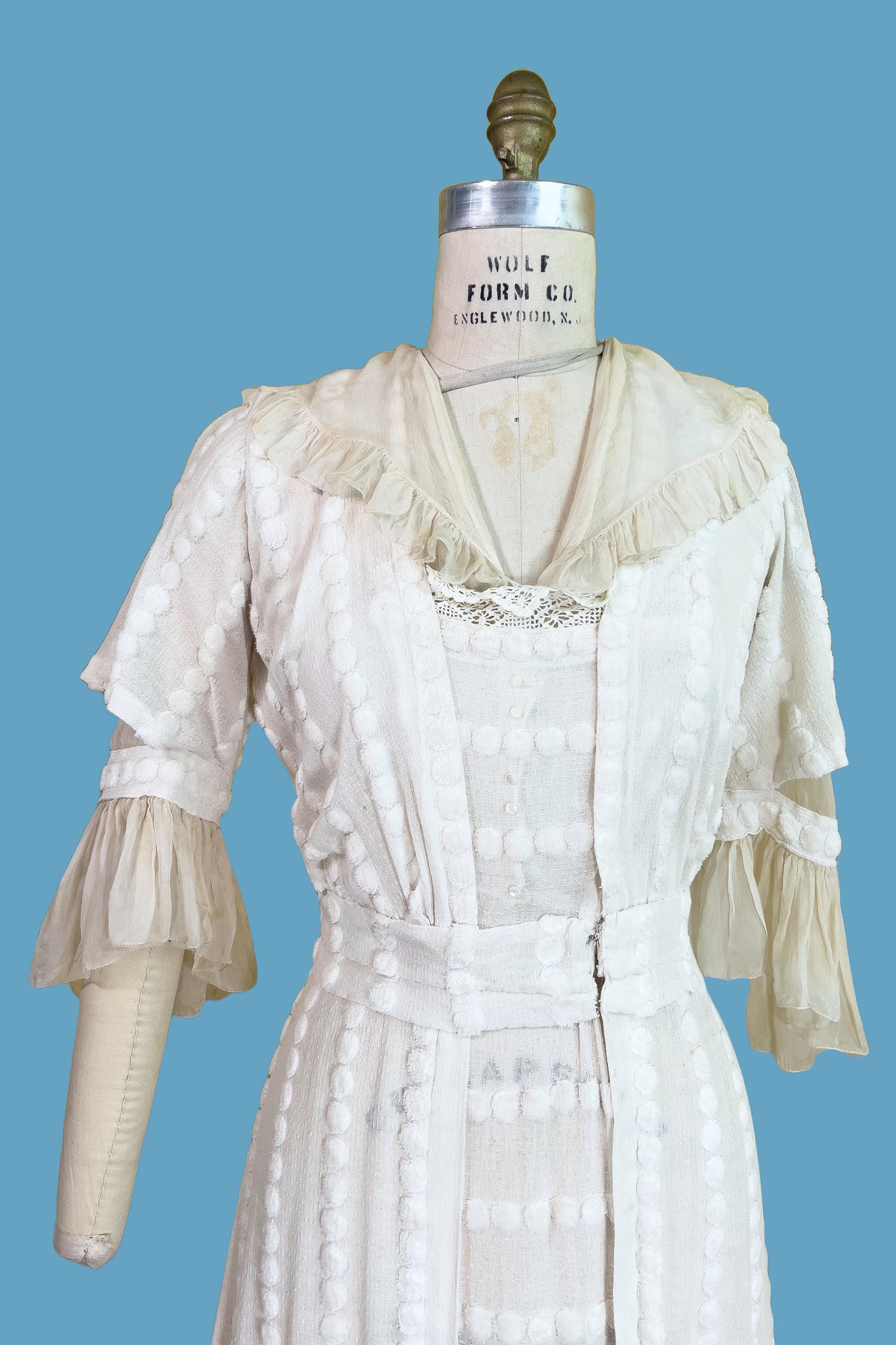 特価商品  Vintage 1910s Cotton Gauzy Dots Fuzzy Unusual // Gown ワンピース