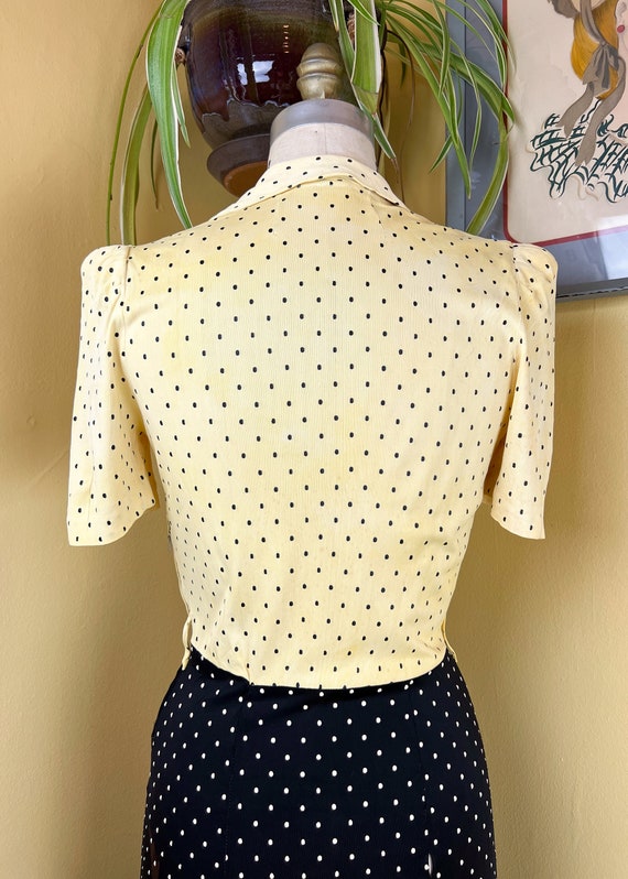 vintage 1940s dress // yellow + black polka dot c… - image 6