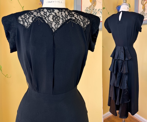 vintage 1940s dress // black rayon crepe + charme… - image 1