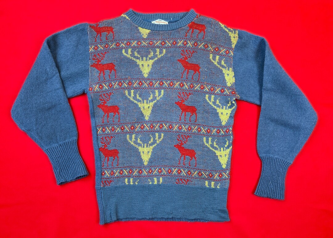 Vintage 1940s Sweater // MOOSE Novelty Wool 40s Ski Sweater