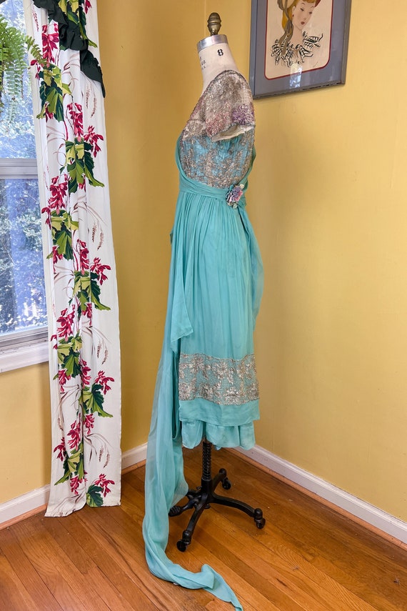 vintage edwardian gown // aqua silk chiffon + flo… - image 6