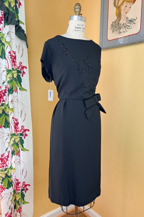 vintage 1960s dress // beaded floral bodice black… - image 4
