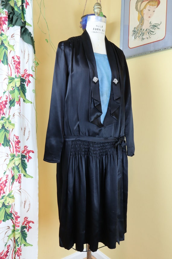 vintage 1920s dress // gleaming black silk satin … - image 3
