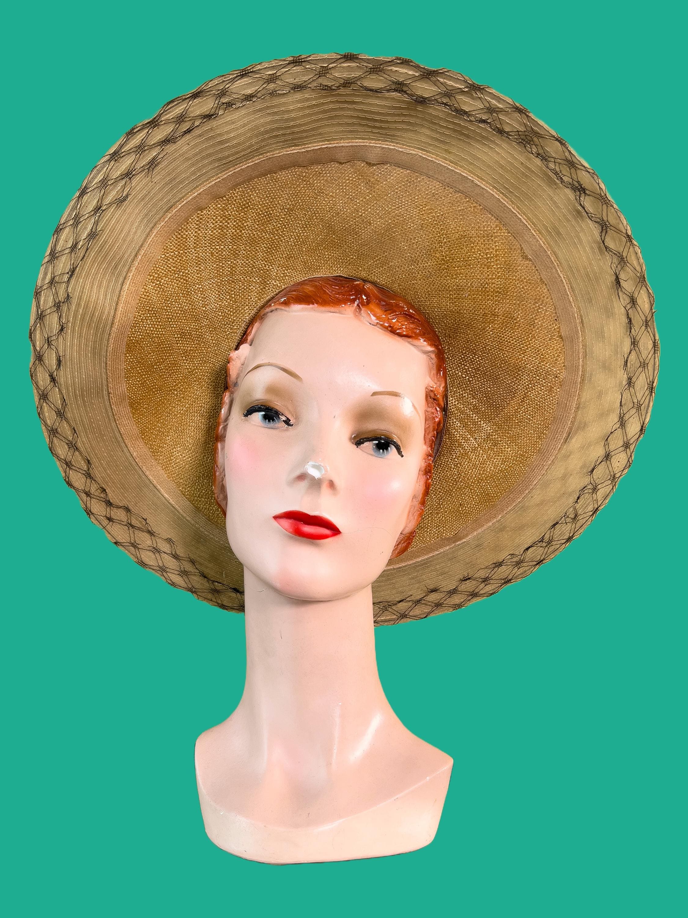 Vintage 1940s Hat // Finely Woven Natural Straw + Horsehair 40s