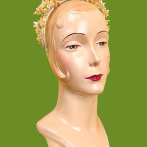vintage 1920s bridal crown // tall face-framing halo pearly wax flower 20s wedding headdress image 3