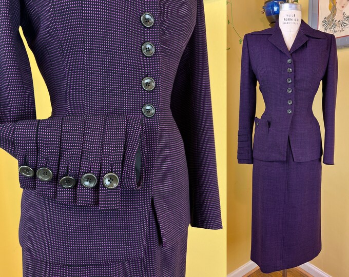 Vintage 1950s Suit // Designer Lilli Ann Purple Black Dotted - Etsy