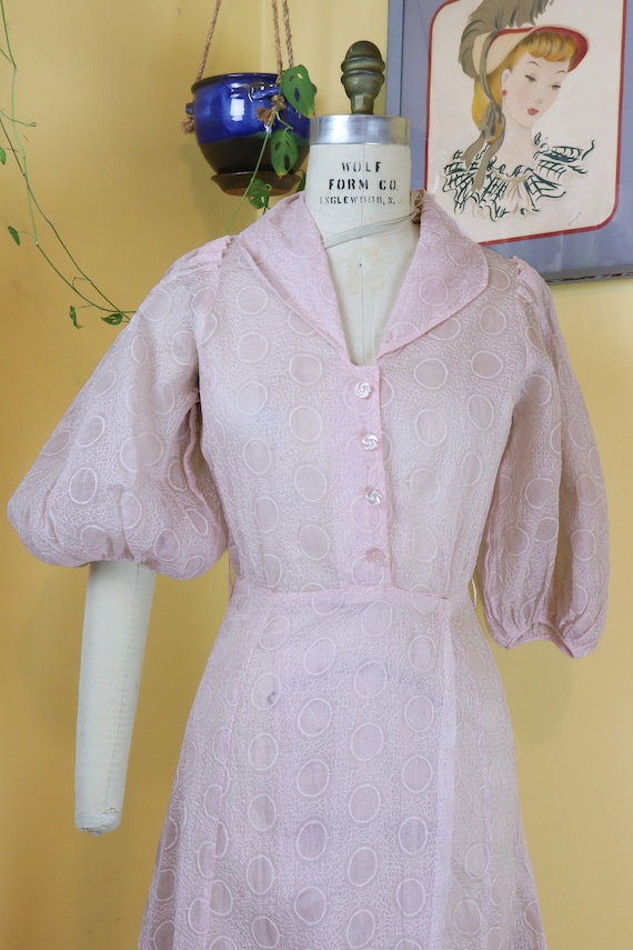 vintage 1930s peignoir // sheer blush pink silk e… - image 4