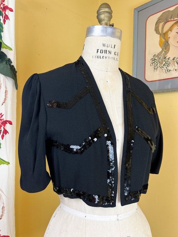 vintage 1940s jacket // black rayon crepe + gelat… - image 1