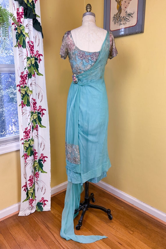 vintage edwardian gown // aqua silk chiffon + flo… - image 8