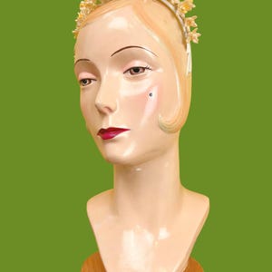 vintage 1920s bridal crown // tall face-framing halo pearly wax flower 20s wedding headdress image 5