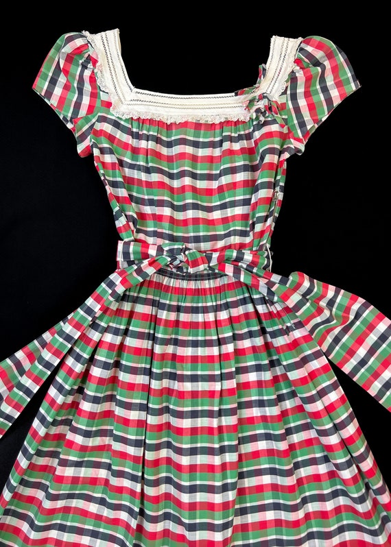 vintage 1940s dress // green, red, black + white … - image 3