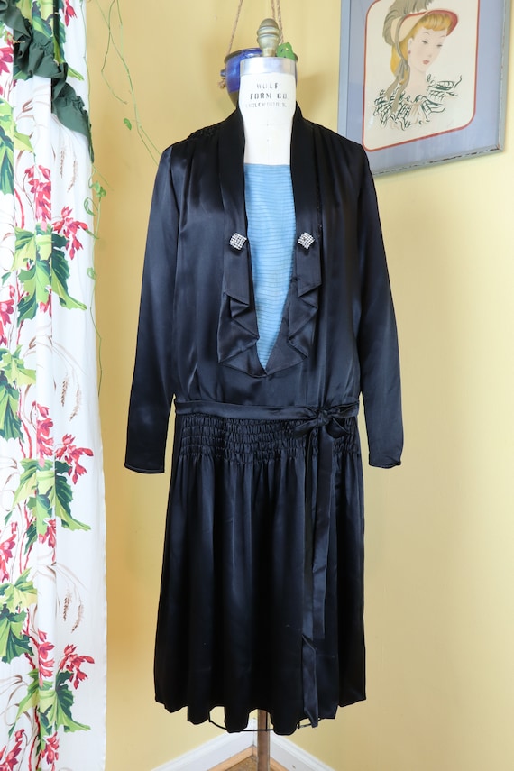 vintage 1920s dress // gleaming black silk satin … - image 5