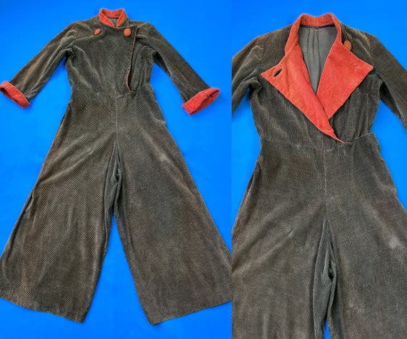 vintage 1930s jumpsuit // wide wale corduroy colo… - image 1