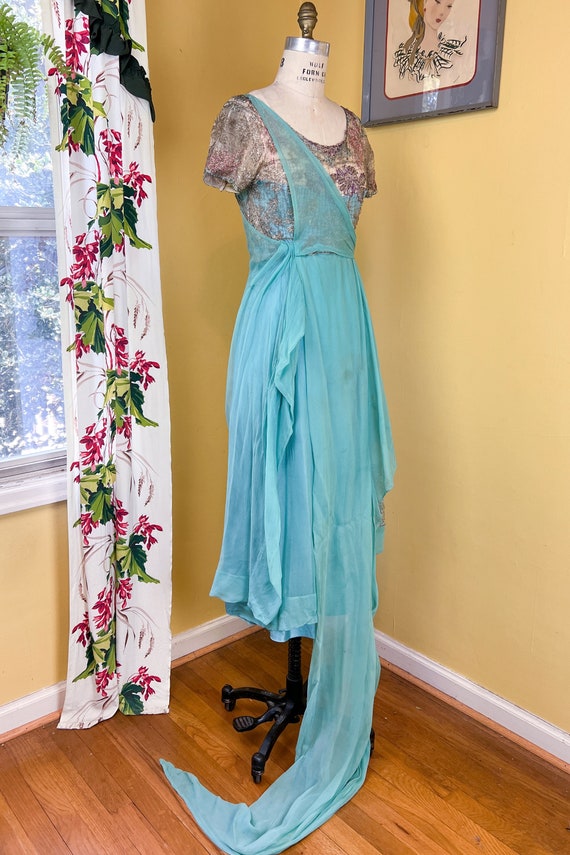 vintage edwardian gown // aqua silk chiffon + flo… - image 4