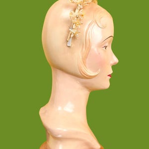 vintage 1920s bridal crown // tall face-framing halo pearly wax flower 20s wedding headdress image 7