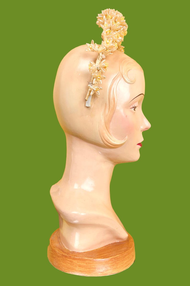 vintage 1920s bridal crown // tall face-framing halo pearly wax flower 20s wedding headdress image 7