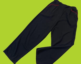 vintage 1940s pants // black rayon late 40s slacks // red western piped pockets + belt loops + side zip // 30" waist