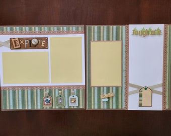 Explore Nature Outdoors Scrapbook Layout 2 Page 12"x12" Hiking, Camping, Climbing, Traveling, Walk, Fishing Adventure, Mountains, Lake