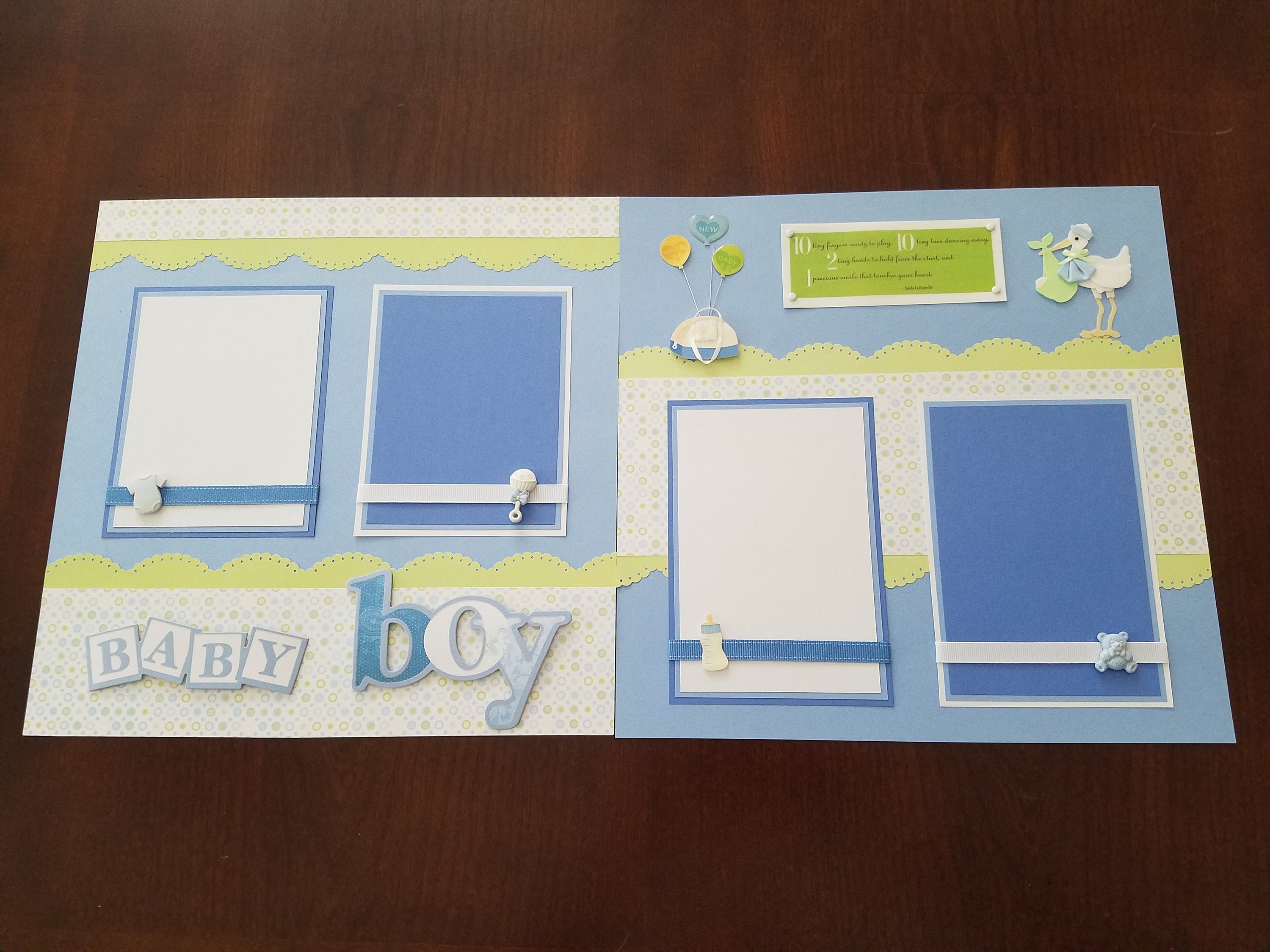 Baby Boy Scrapbook Layout 2 Page 12x12 Premade Welcome Baby Page Great Baby  Shower, Mother's Day or Holiday Gift or Party Decoration 